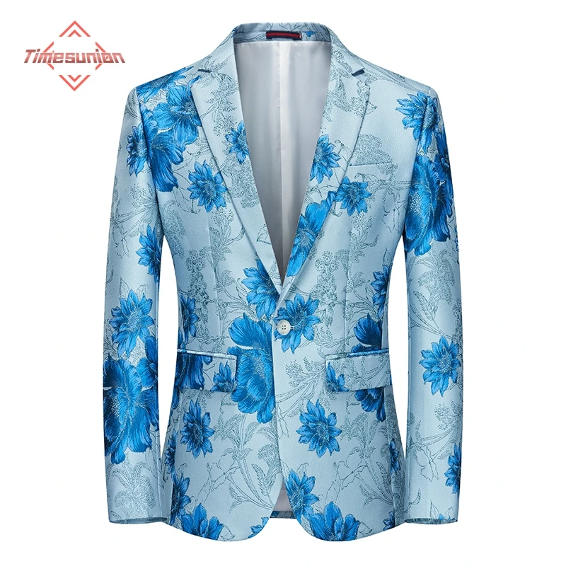 

Men Suit Coat Flowers Pattern Bright Jacquard Fabric Blazer Men Party Luxury Design Causal Fashion Slim Fit Blazer for Men