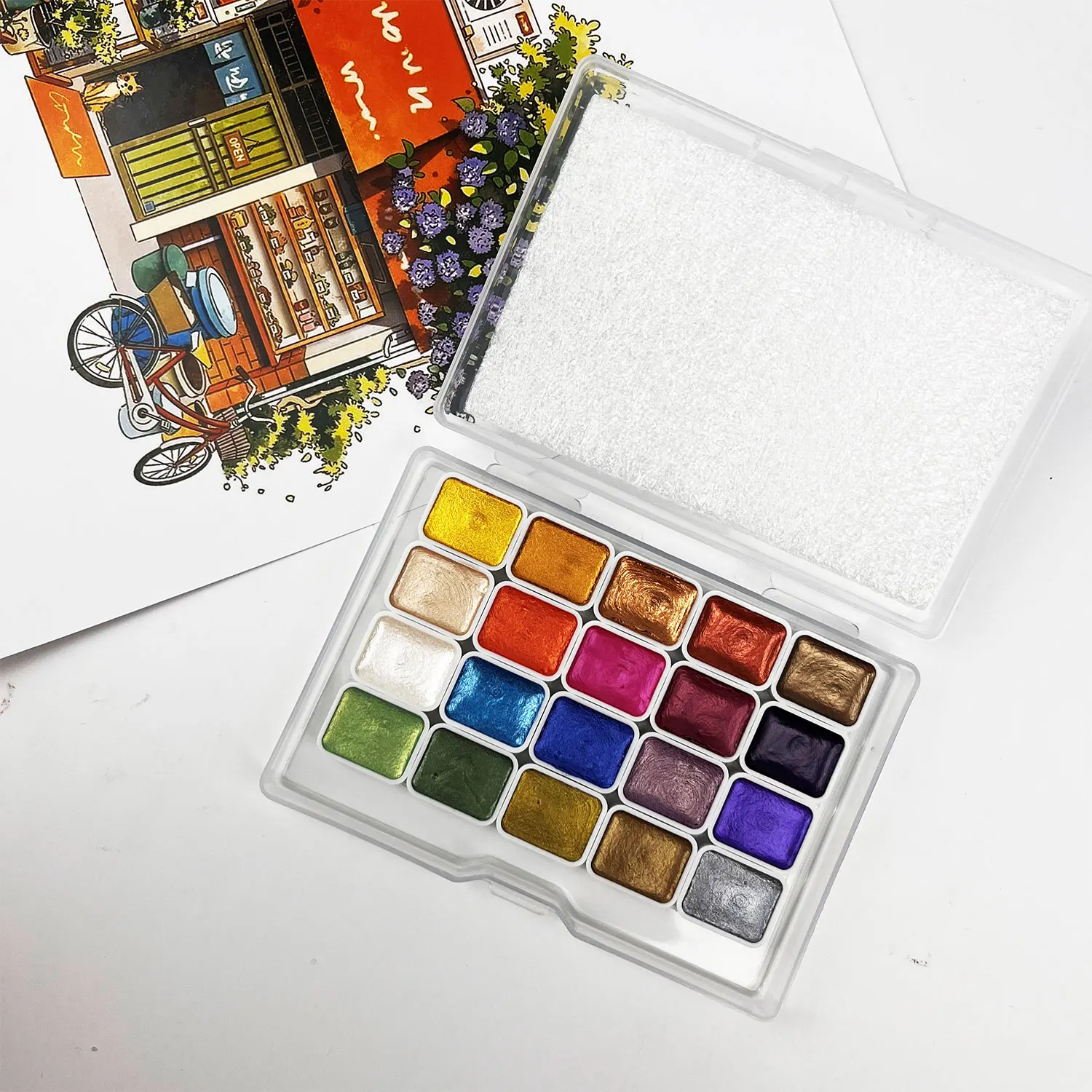 20 لونًا من ألوان مائية لؤلؤية، صبغة دونهوانغ، تغليف صلب للرسم الصيني، خط ثانغكا، رسم ملون، إلخ