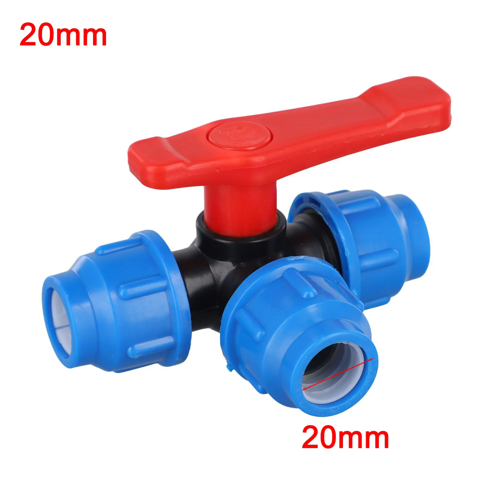 PE Pipe 3-Way Ball Valve 20/25/32/40/50mm Plastic Valve For DN15-DN40 Pipe Joint Household Industrial Water Supply Accessories