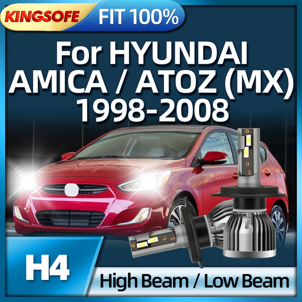 KINGSOFE Led Car Headlight H4 130W 6000K Light Bulb For HYUNDAI AMICA ATOZ MX 1998 99 2000 2001 2002 2003 2004 2005 2006 07 2008