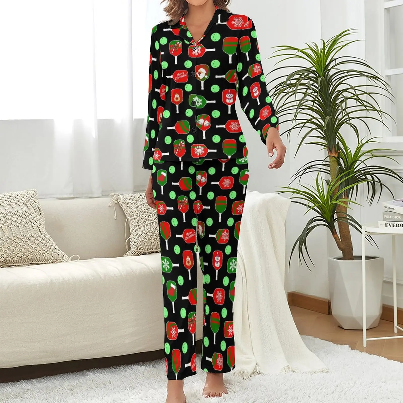 Paddles Ball Pajamas Christmas Pickleball Long Sleeve Soft Pajama Sets 2 Pieces Leisure Daily Printed Sleepwear Birthday Gift