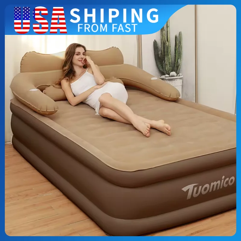 

Camping Air bed with Backrest 2 Persons Inflatable Mattress Camping Folding Home Indoor Outdoor Air Cushion 48cm High Bed