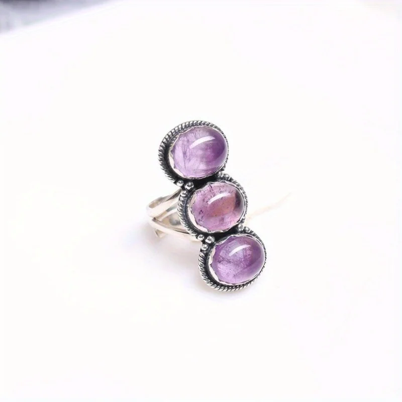 Vintage Elegant Purple Imitation Crystal Fried Dough Twists Wrapped Ring Tourism Banquet Temperament Ring Festival Gift