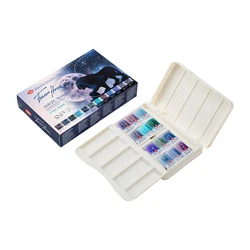 Caixa De Pintura De Aquarela Sólida, Esboço Portátil, Artigos De Arte, Branco Russo, Noite, Bloco Completo, 12 Cores