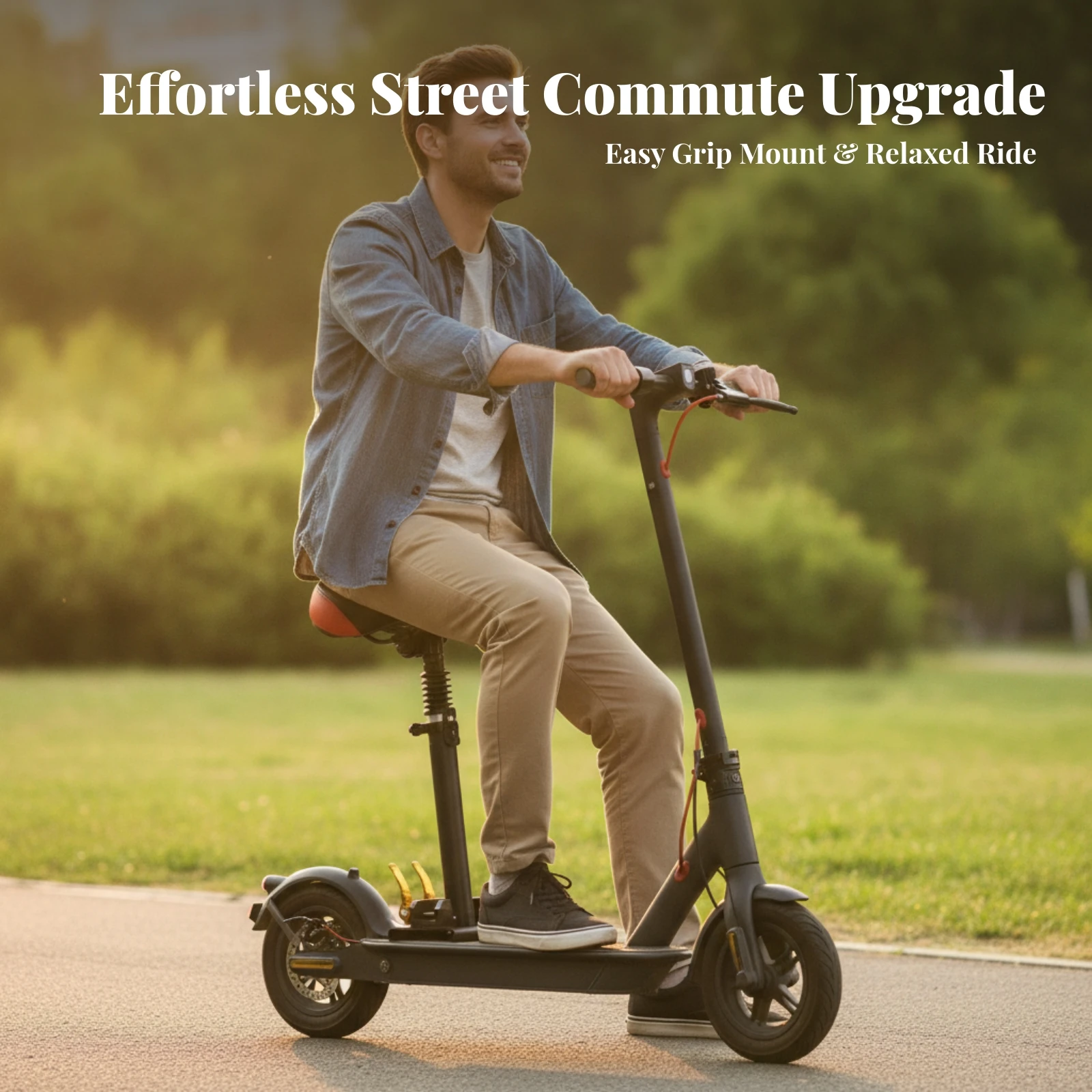 Adjustable Scooter Saddle with Post Ergonomic Scooter Seat with Clamp Base Accessory Sturdy Compatible for Commuters, Commuting