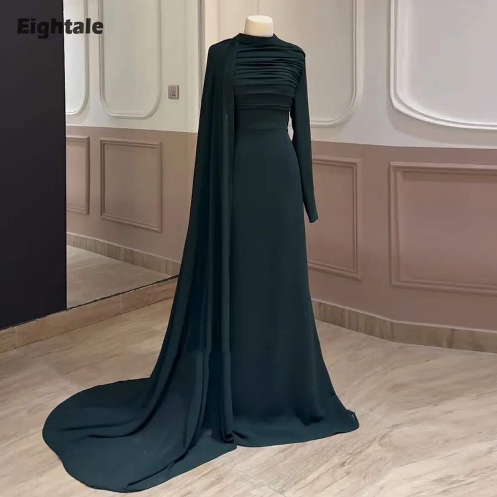 

Eightale арабское вечернее платье с высоким воротом, платье для выпускного вечера, индивидуальное платье с длинными рукавами, темно-зеленое свадебное платье русалки
