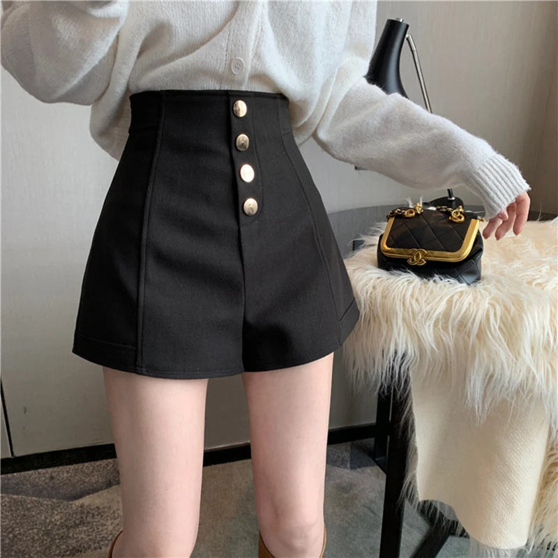 MEXZT Women High Waist Shorts Office Lady Elegant Solid Basic Buttons Simple Shorts Oversized 5Xl All-Match Wide Leg Short Pants