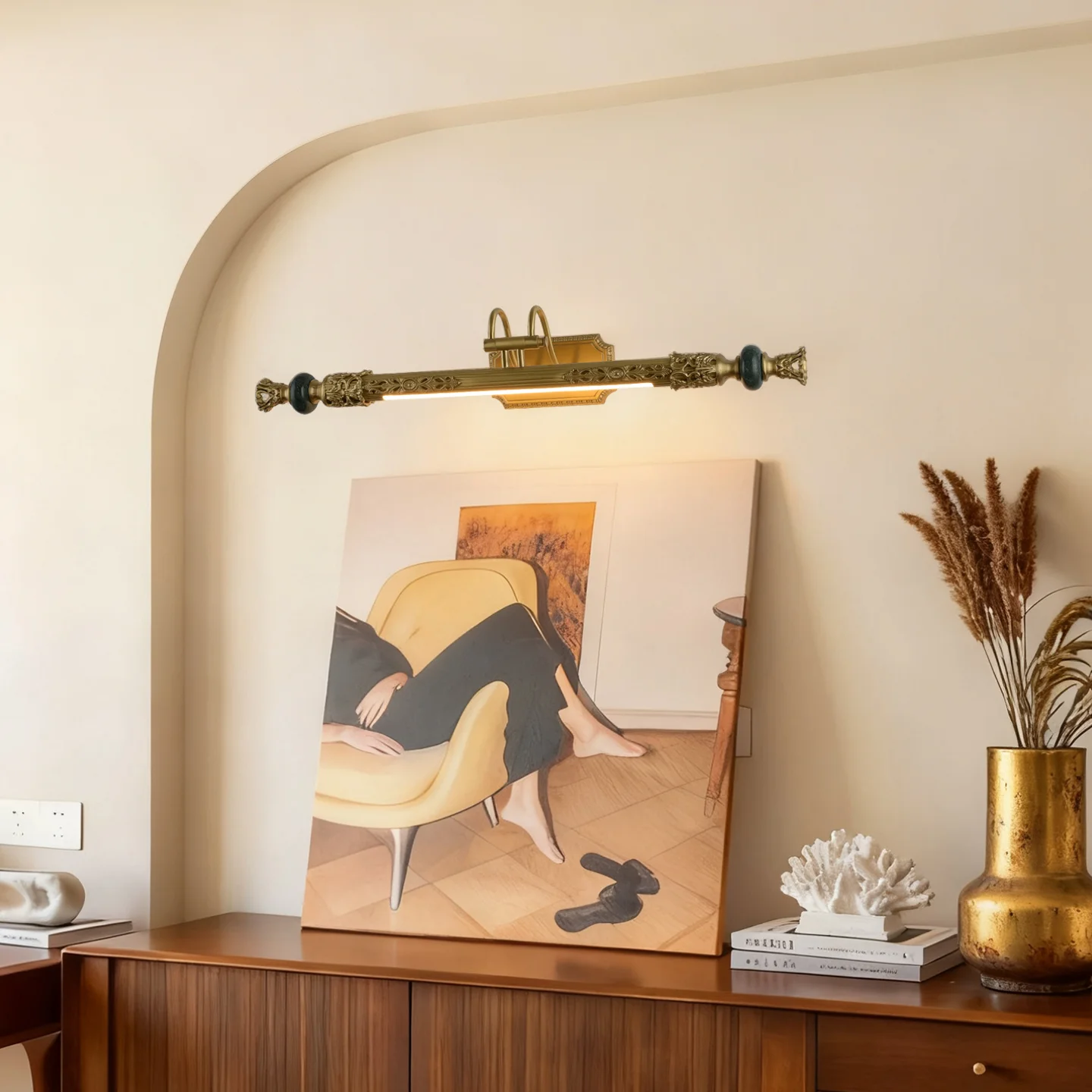 French Style Retro Brass Wall Lamp，Gallery Hanging Painting Lamp，Bathroom Mirror Light，Designer Brass Picture Light