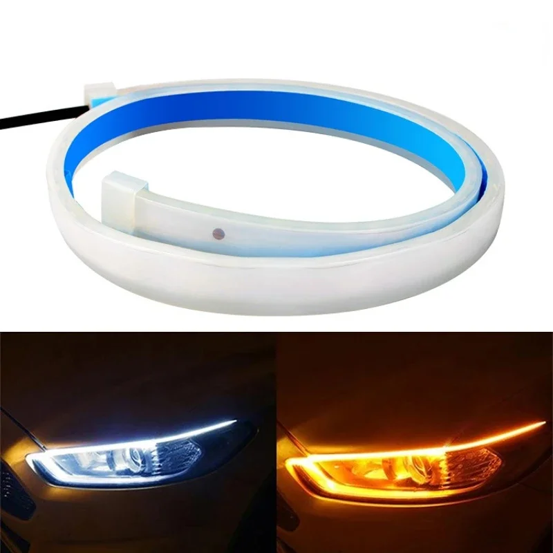 Luces LED de circulación diurna para coche, luces DRL ultrafinas, flexibles e impermeables, señal de giro automático, freno amarillo, accesorios