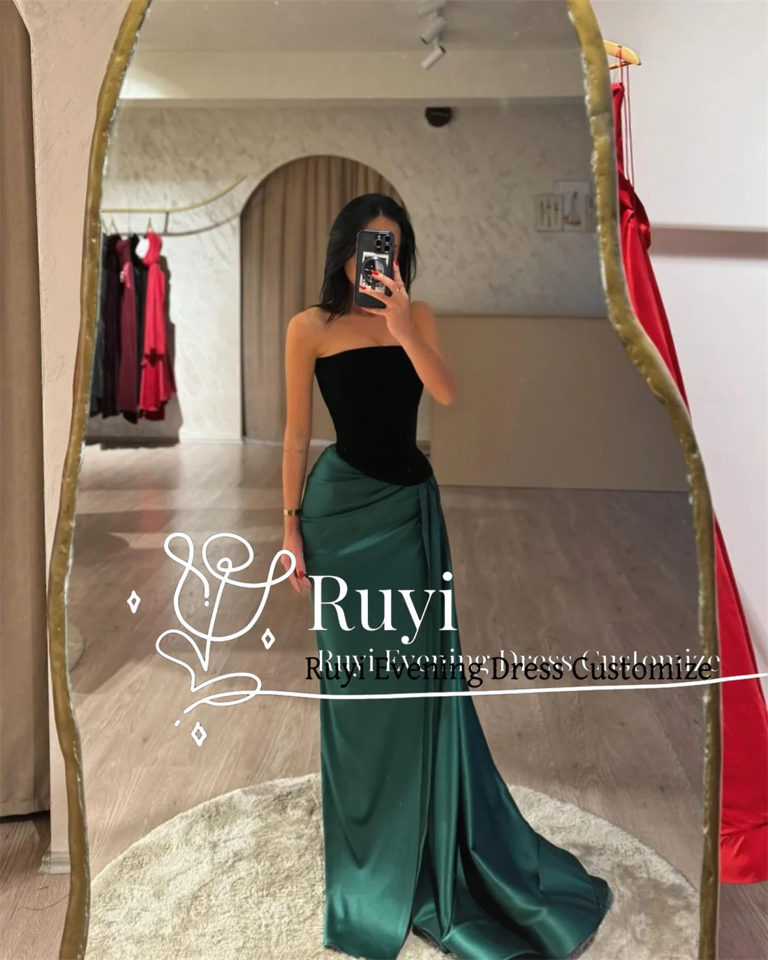 Vestidos de baile de veludo sem alças verde escuro personalizados para ocasiões especiais cetim alta fenda lateral trem formal vestido de noite de casamento