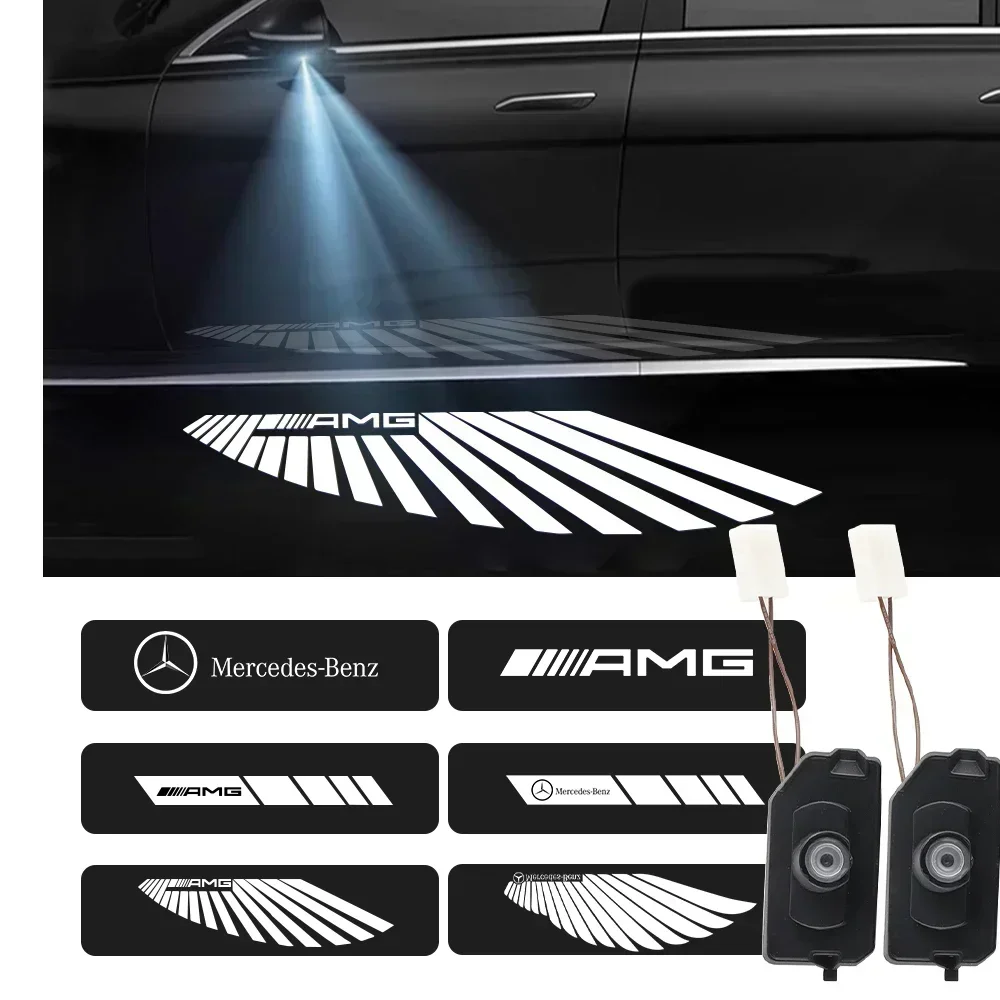 Carpet Lamp Angel Wing Car Rearview Mirror Welcome Light AMG Badge Decor For Mercedes-Benz A B C E S Class GLA GLB GLC GLS EQC