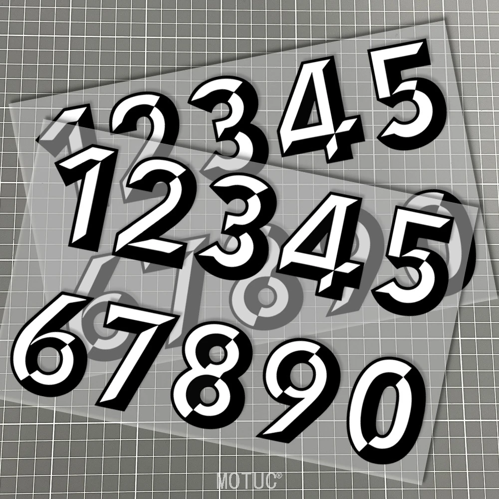 1Pc 2D Flat Motorcycle Number Vinyl Sticker, Waterproof Durable Decal for Helmet, Fuel Tank, Body, Tail Box & Bike