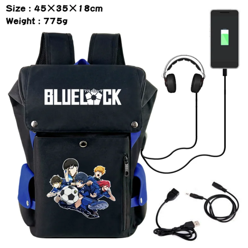 

Blue Lock Cartoon Backpack Teenarges Schoolbag Boys Girls Back To School Causal Mochila USB Charge Laptop Travel Outdoor Bags