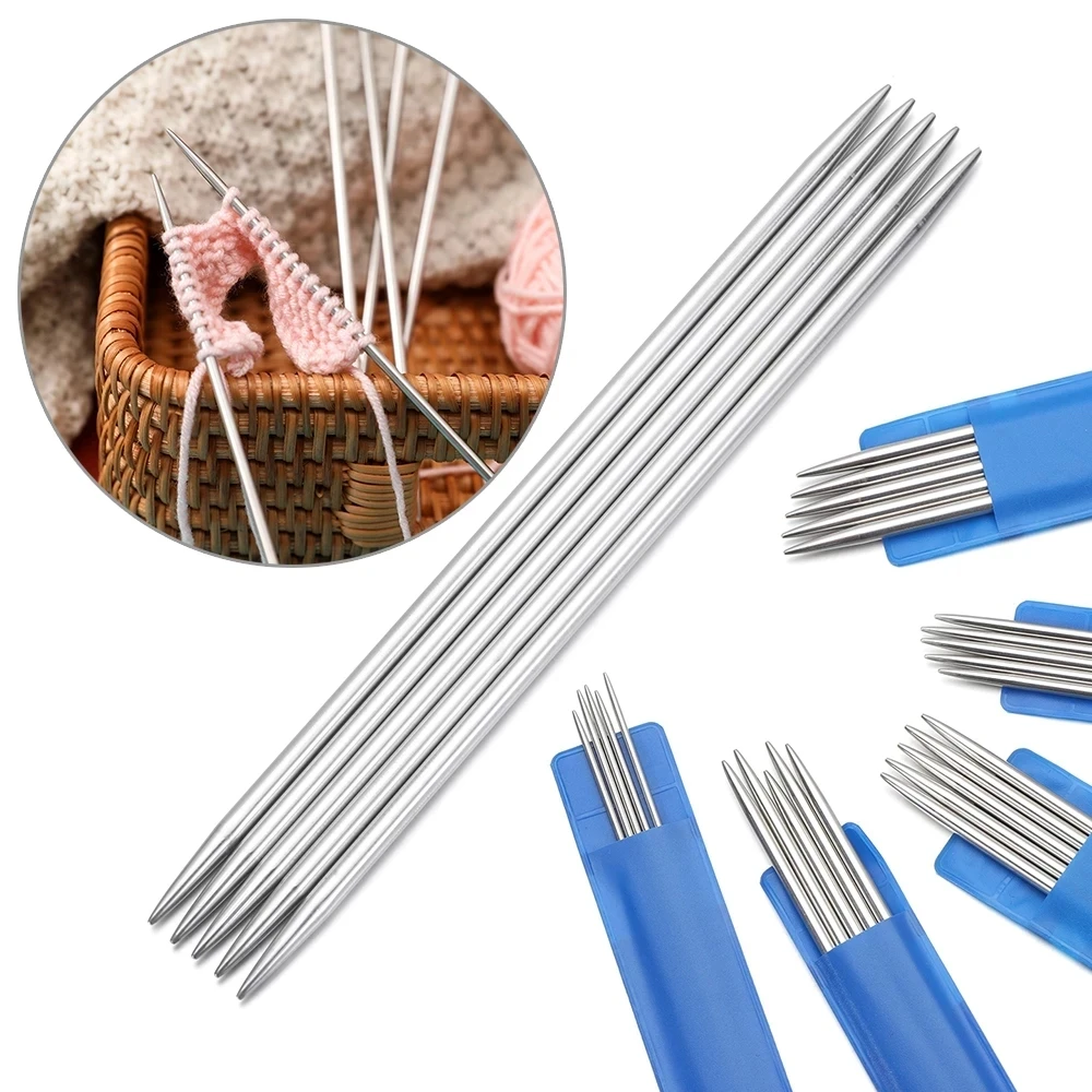 5pcs/set 20cm Straight Knitting Stainless Steel Needles Kit 2.0mm-4.0mm Double Ended Stainless Steel Needles Beginner Knitting