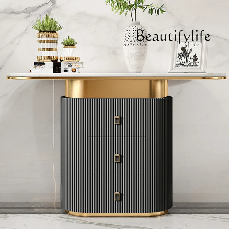 Light luxury entrance platform Entry end view platform Modern aisle corridor strip case against the wall Narrow table Entrance