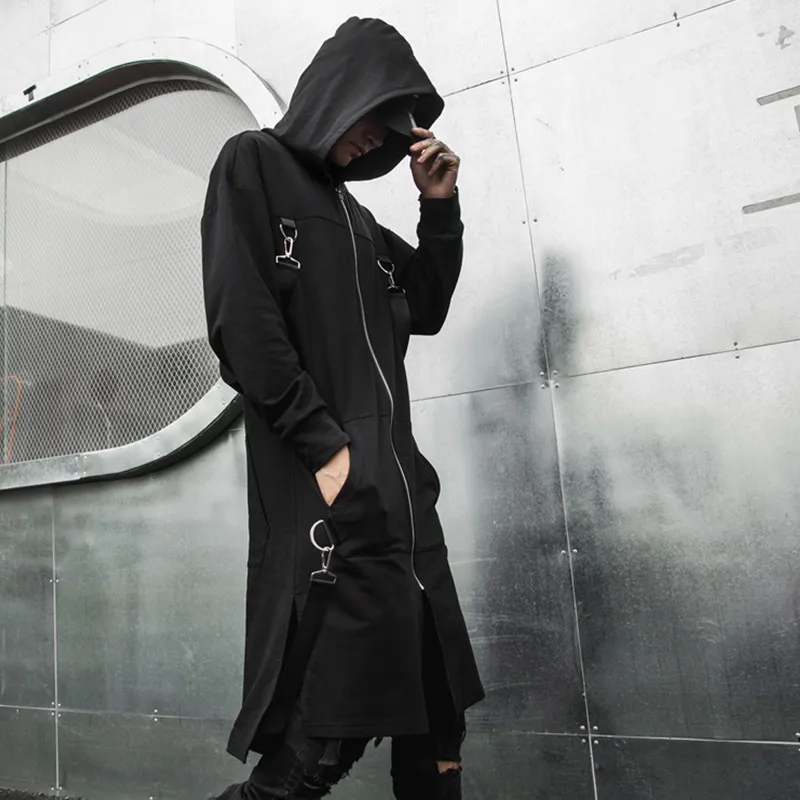 Dark Long Hoodie T-shirt Men's Trendy Fried Street Loose Stage Wear Youth Performance Jacket