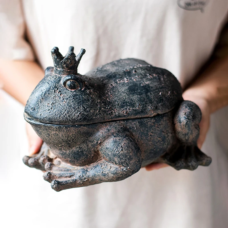 Statue en résine de décoration de grenouille vintage, sculpture de crapaud réaliste pour table d'entrée, boîte  rangement d'or