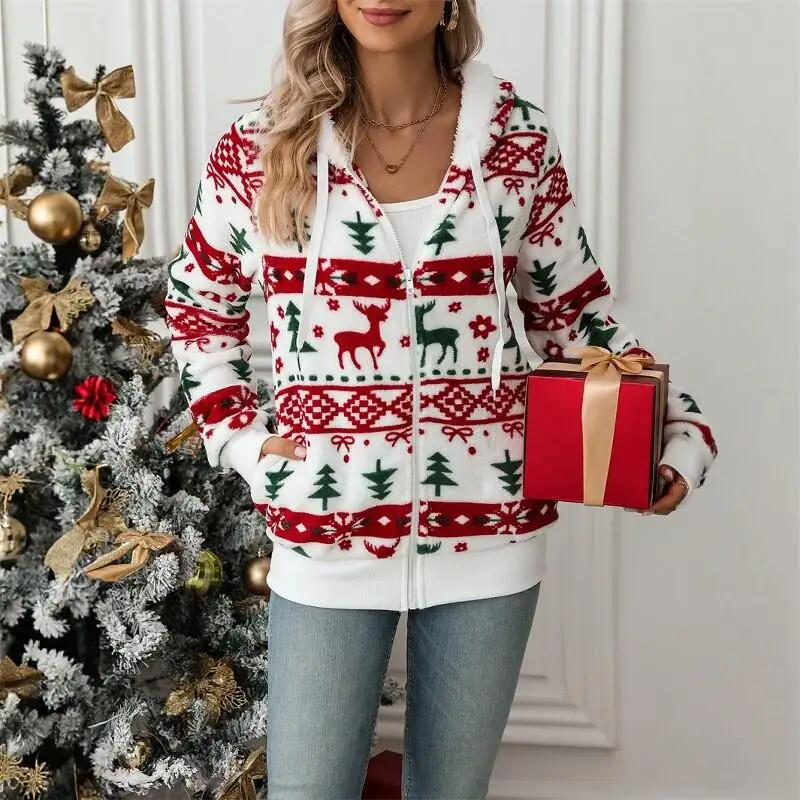 여성용 루즈핏 후드 가디건 코트 캐주얼 가을 겨울 스트리트 스타일 긴 소매 지퍼 클로저 만화 프린트 패션