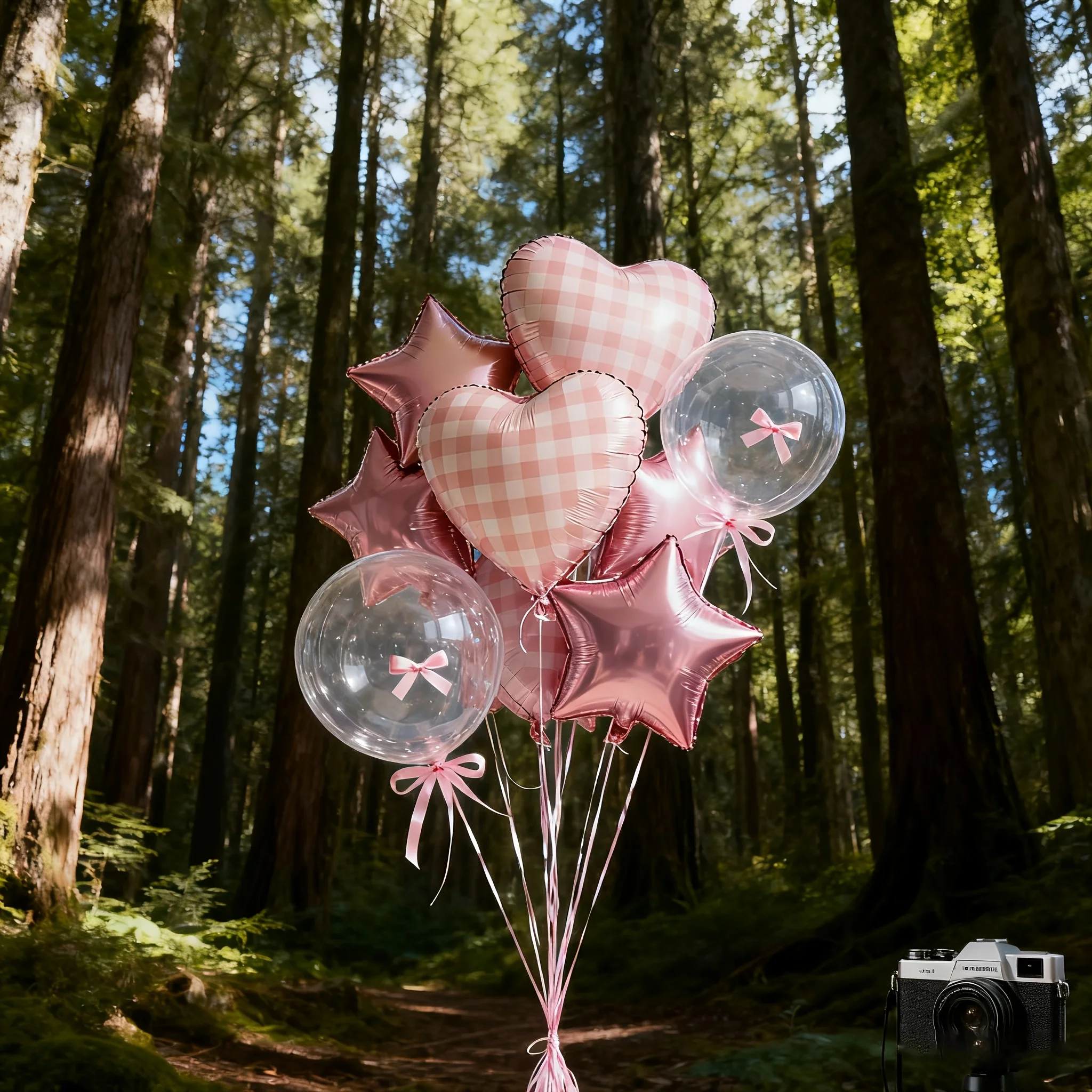 1 Satz rosa Party-Ballon-Set, Gitter, herzförmige Stern-Folienballons für Geburtstage, Taufe, Duschen, Hochzeiten, Jubiläen
