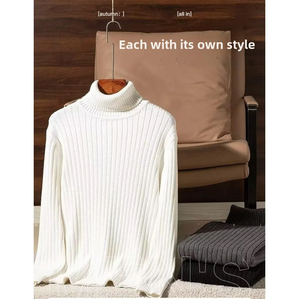 

Men's Winter High Collar Thiened Knitted Sweater Slim Fit Base Layer irt Young Long Collar Color Striped Knitwear