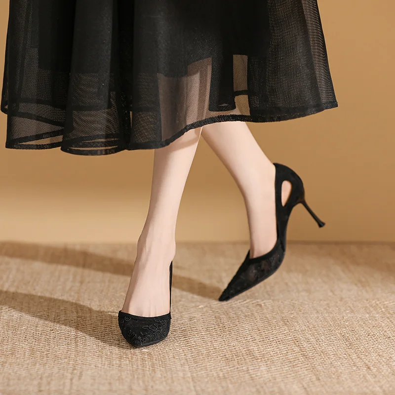 صنادل نسائية أنيقة شبكية بمقدمة مدببة أحذية بكعب عالي لصيف 2025 أحذية زفاف فاخرة بكعب ستيليتو باري أحذية مثيرة شرائح Mujer