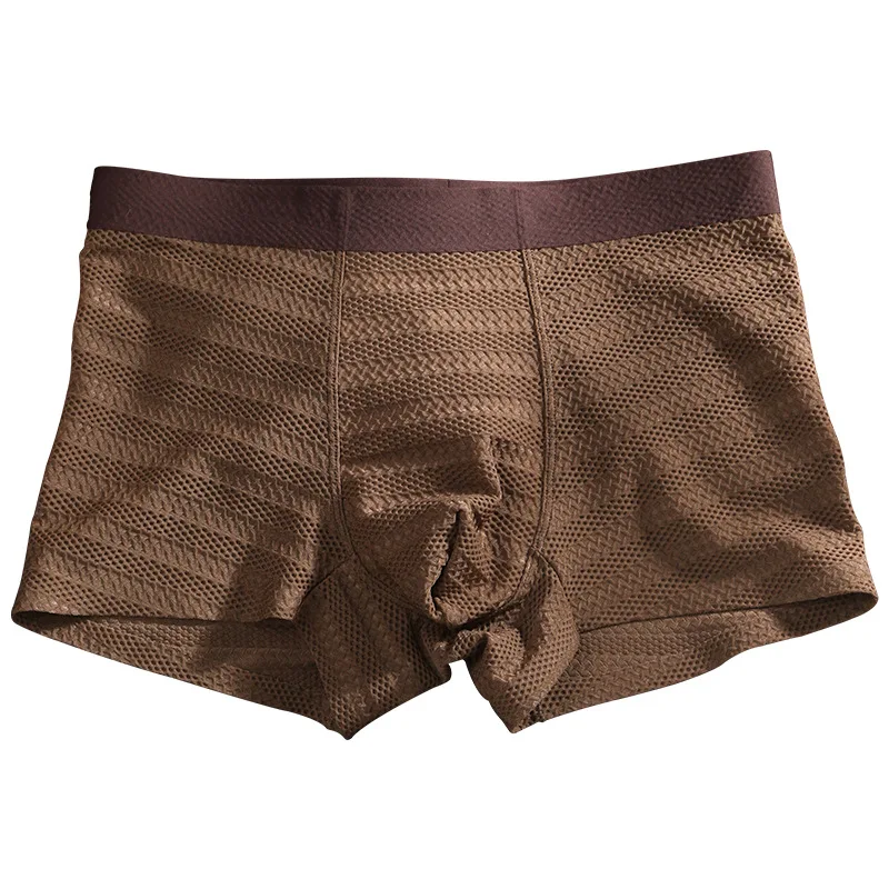 Celana Dalam Sutra Es Pria Baru 3 Buah Boxer Jacquard Jaring Free-shot Boxer Olahraga Musim Panas Anak Laki-laki Warna Solid Sederhana