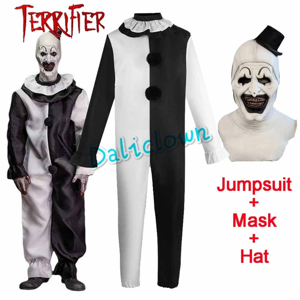 Art The Clown Cosplay Movie Terrifier 2 Art The Clown Costume Cosplay Tuta Maschera Costume di Halloween Maschera per Uomo Donna