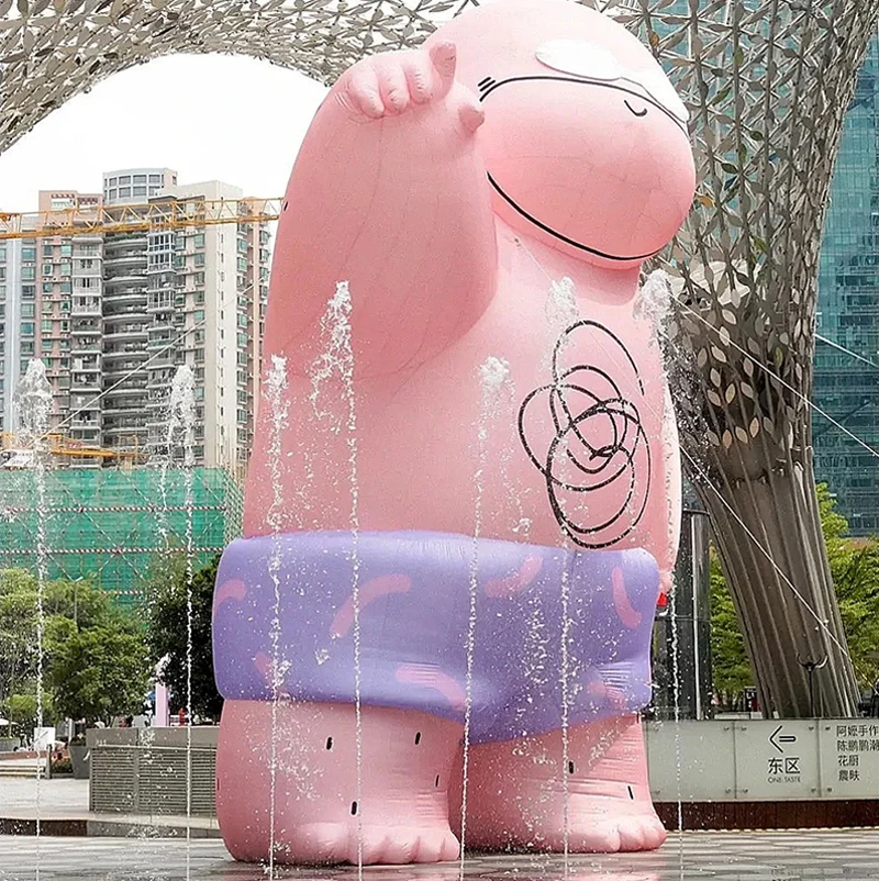 Mall Decoration Giant Sit Adverting Inflatable Cartoon Character Customized Pink Pose Hanging Inflatable Cartoon Mascot Balloon