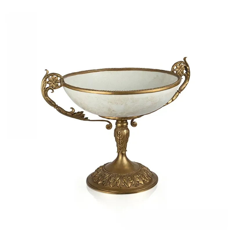Retro Brass Ceramic Pedestal Fruit Bowl, Entryway Key Organizer, Unique Collectible, Bargain Find 176A3