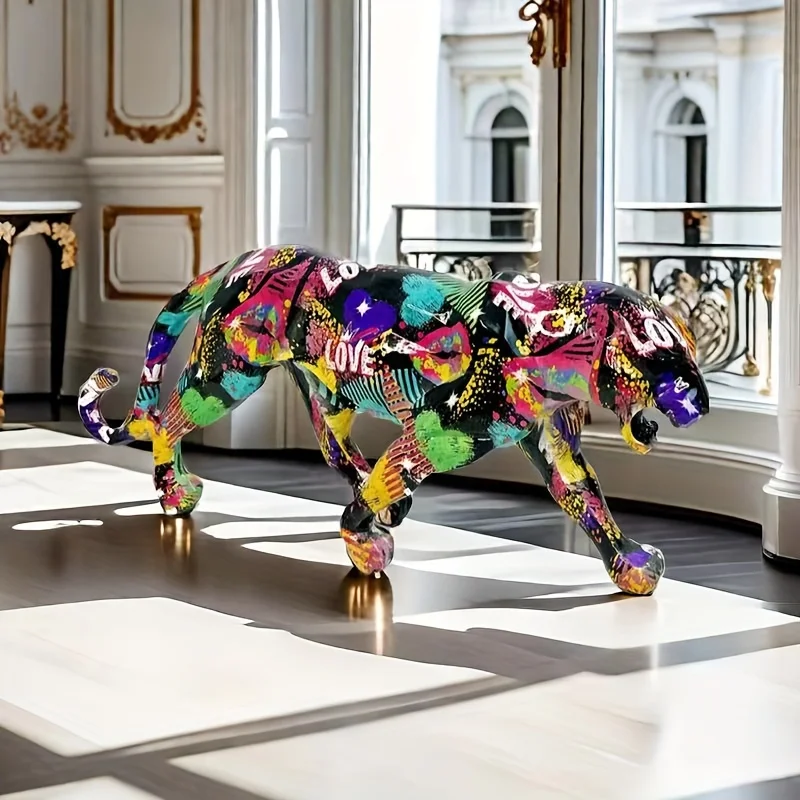 

1pc Realistic Color-Changing-Effect Leopard Resin Statue - Hand-Painted-Look-like Texture Animal Figurine for Home/Office Decor,