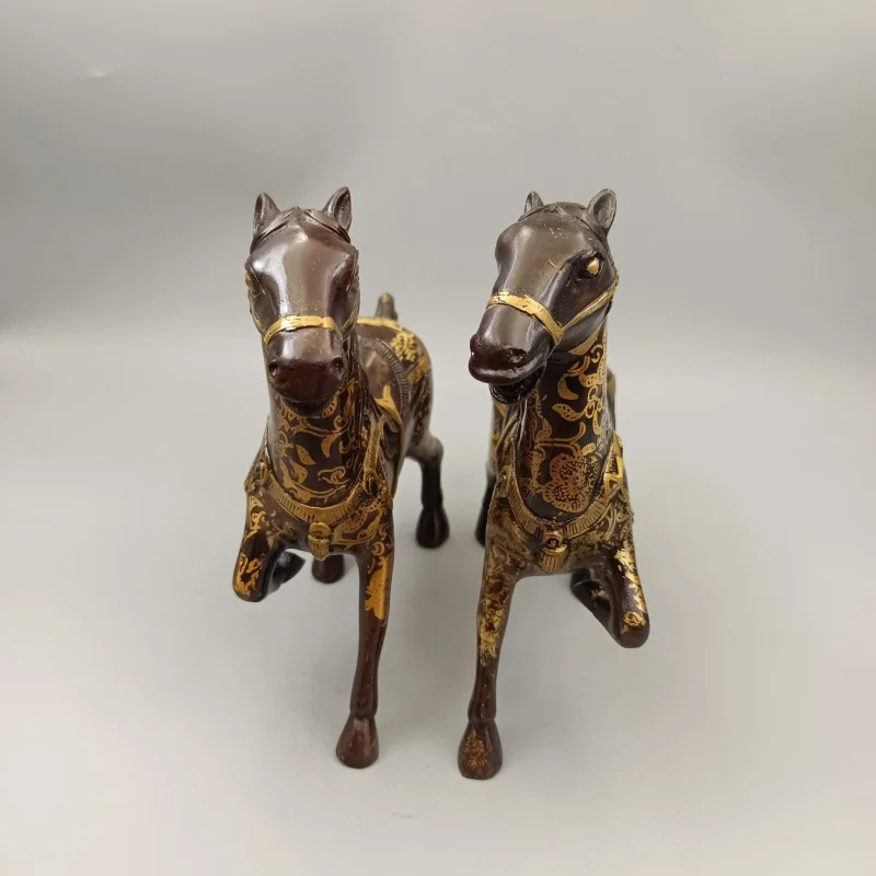 Antique Bronze Collection Copper Ornaments Red Copper Gilding Win Instant Success War Horse Pair Home Decorative Crafts