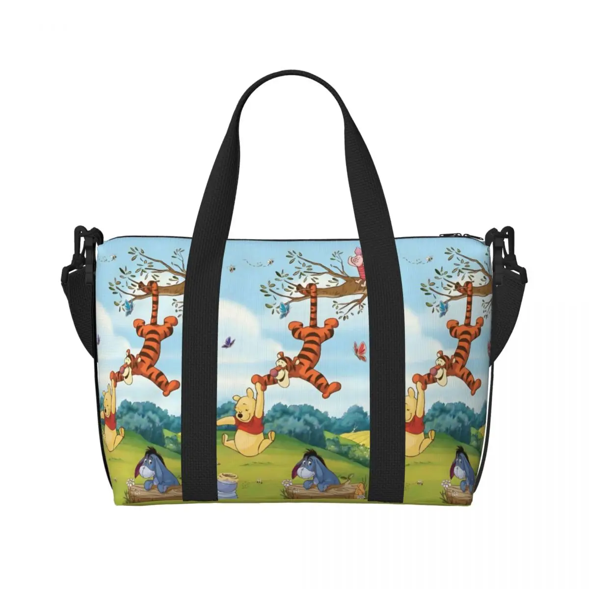 

Женская большая сумка-тоут Винни-Пух на заказ, большая вместительная дорожная сумка на плечо с рисунком медведя для пляжного спортзала