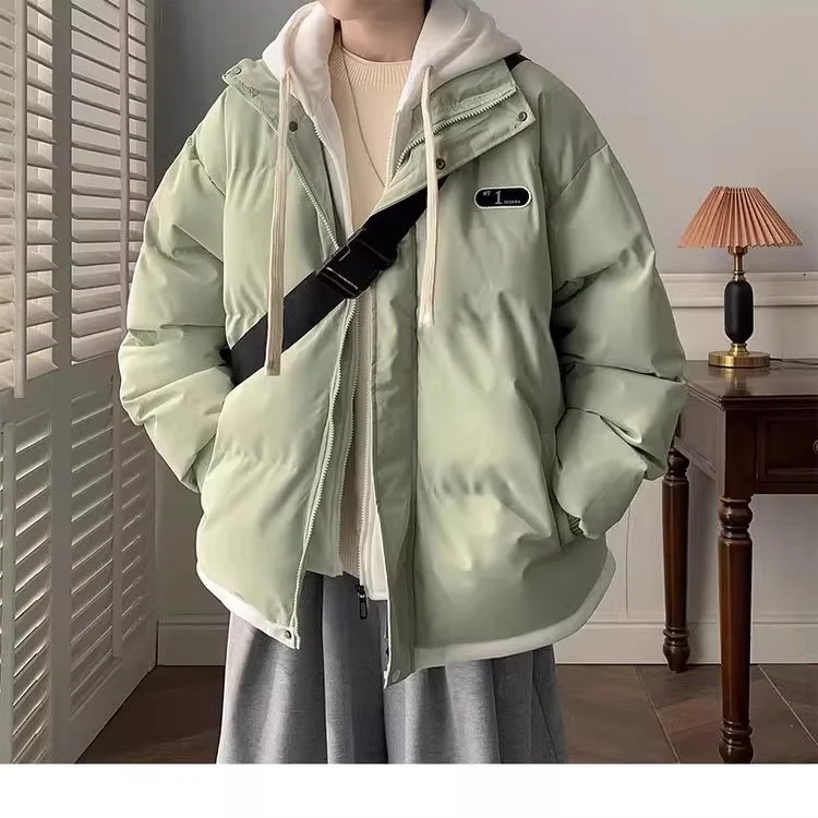 

Men's Thiened Warm Cotton Jaet Loose Fit Faionable Hooded Coat Youth ular Sle Long Sve Pure Color Casual Wear