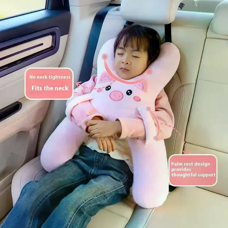 Kids Car Neck Pillow with Seat Belt Safety Sleep Aid Prevent Leaning - Comfortable Head Support for Back Seat Travel