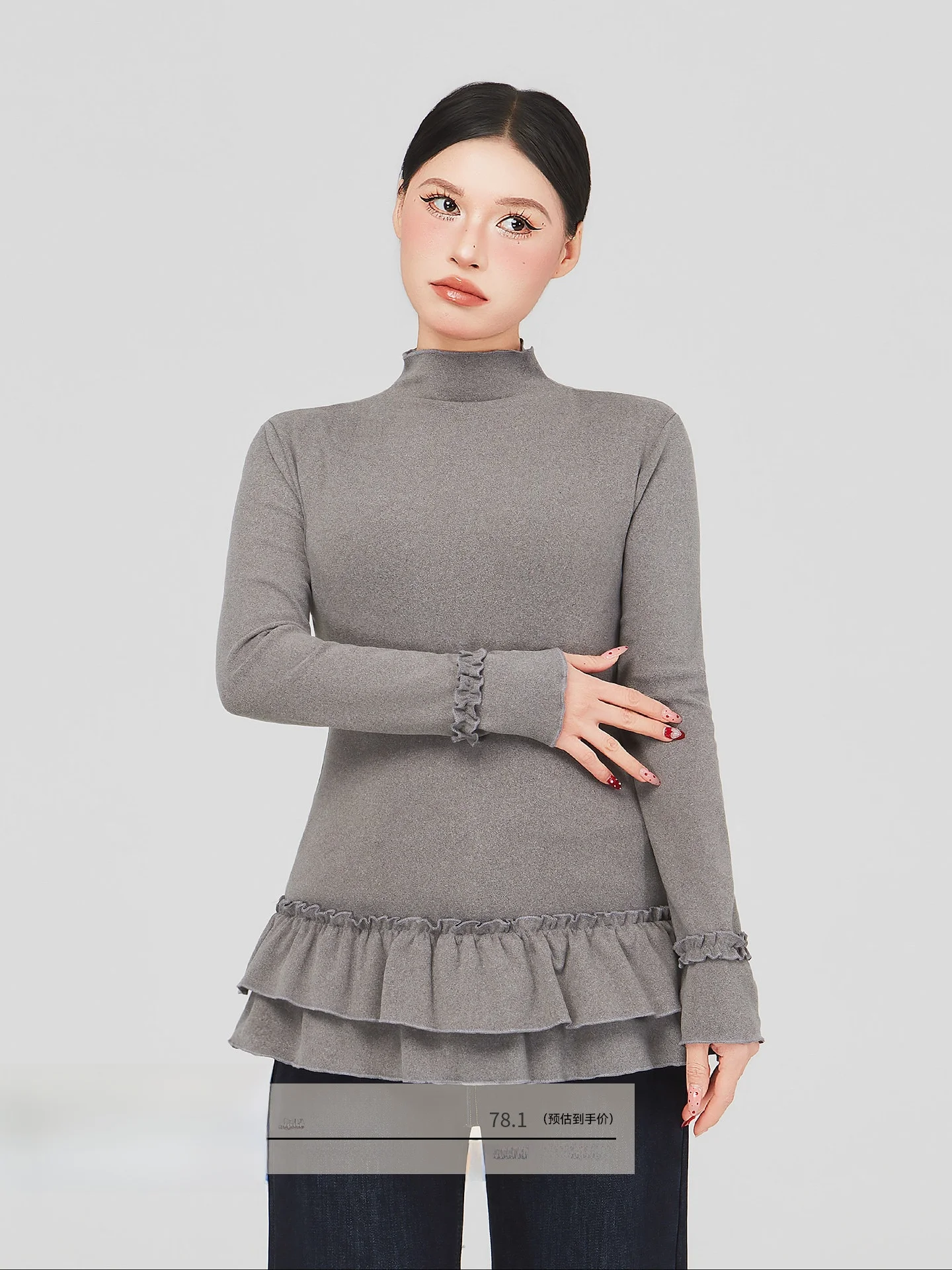 

Женская базовая футболка больших размеров с длинным рукавом и высоким воротником, с цветочным принтом, в корейском стиле, облегающая, для весеннего повседневного образа