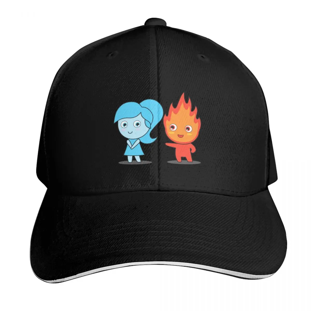 Cute Fire boy and Water girl Baseball Cap Six Panel Structured Crown Sun Protection UPF 50 Breathable Mesh Back