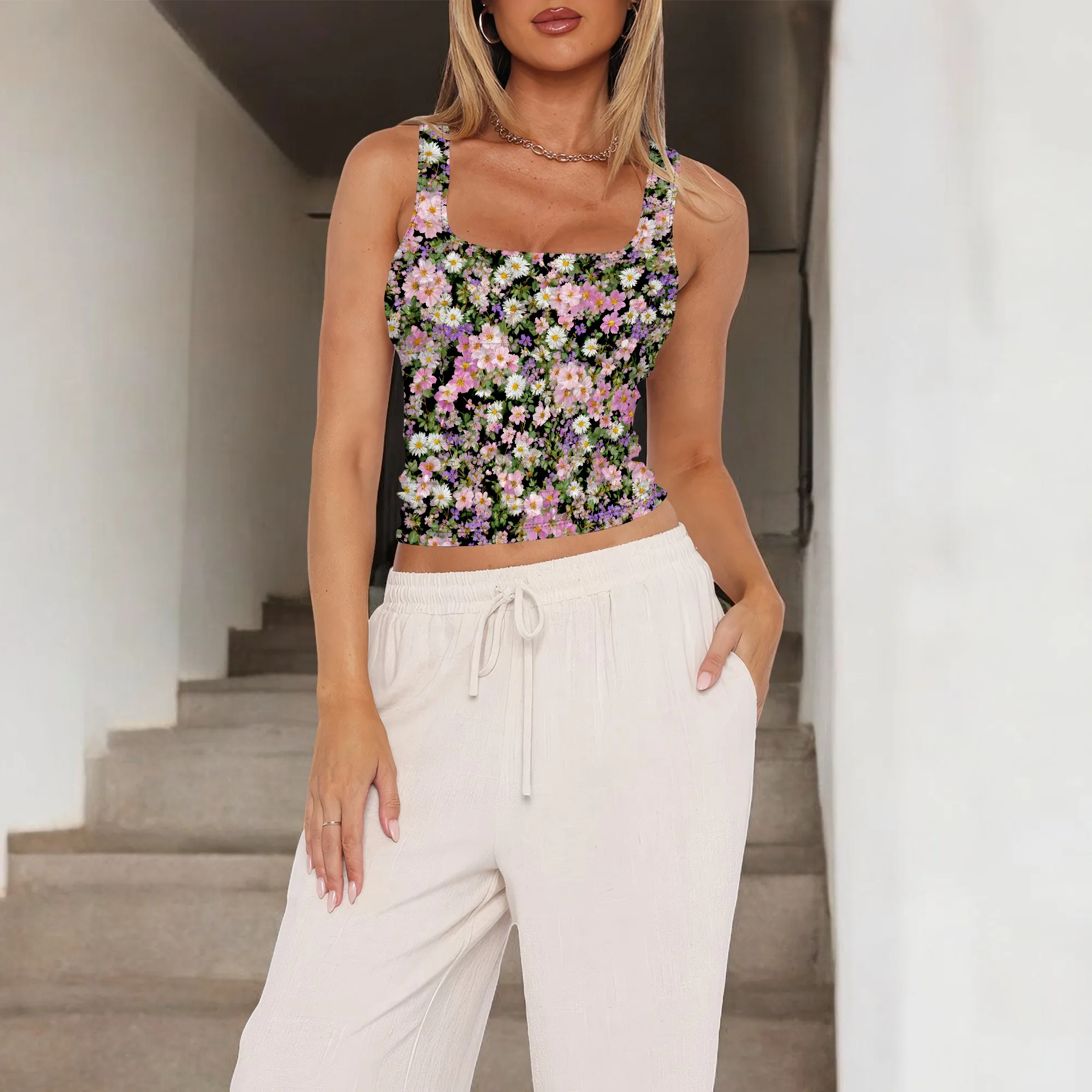 Женские сексуальные укороченные топы без рукавов, двухслойная укороченная майка с круглым вырезом