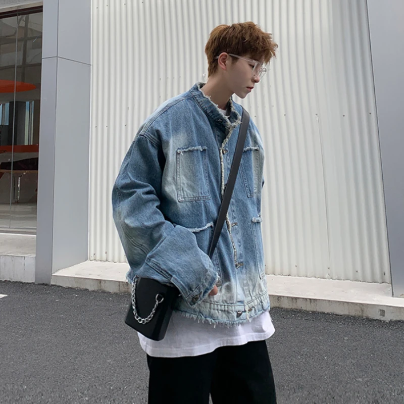 M-3XL Jackets Men American Washed Denim Coat Couple Y2k Clothes Hipster Streetwear Vintage Gradient Chaquetas Handsome All-match