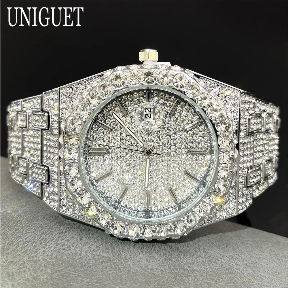 

2025 New Luxury Brand UNIGUET Iced Watch For Men Fashion Hip Hop Diamond Waterproof Stainless Steel Wristwatch Male Dropshipping