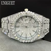 2025 nueva marca de lujo UNIGUET Iced reloj para hombres moda Hip Hop diamante impermeable reloj de pulsera de acero inoxidable masculino Dropshipping