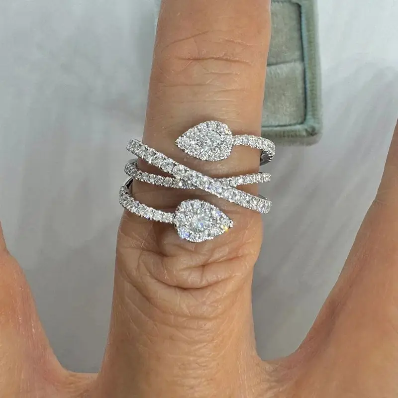 Women's 925 Sterling Silver Waterdrop Cross Zircon Paved Ring