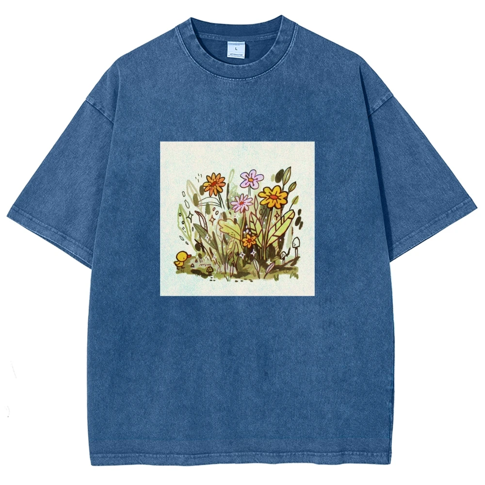 

Unisex Fit Y2K Graphic Tee for Women Washed Cotton Floral Custom Cool T-Shirt Casual Vintage Style Daily Gym Top