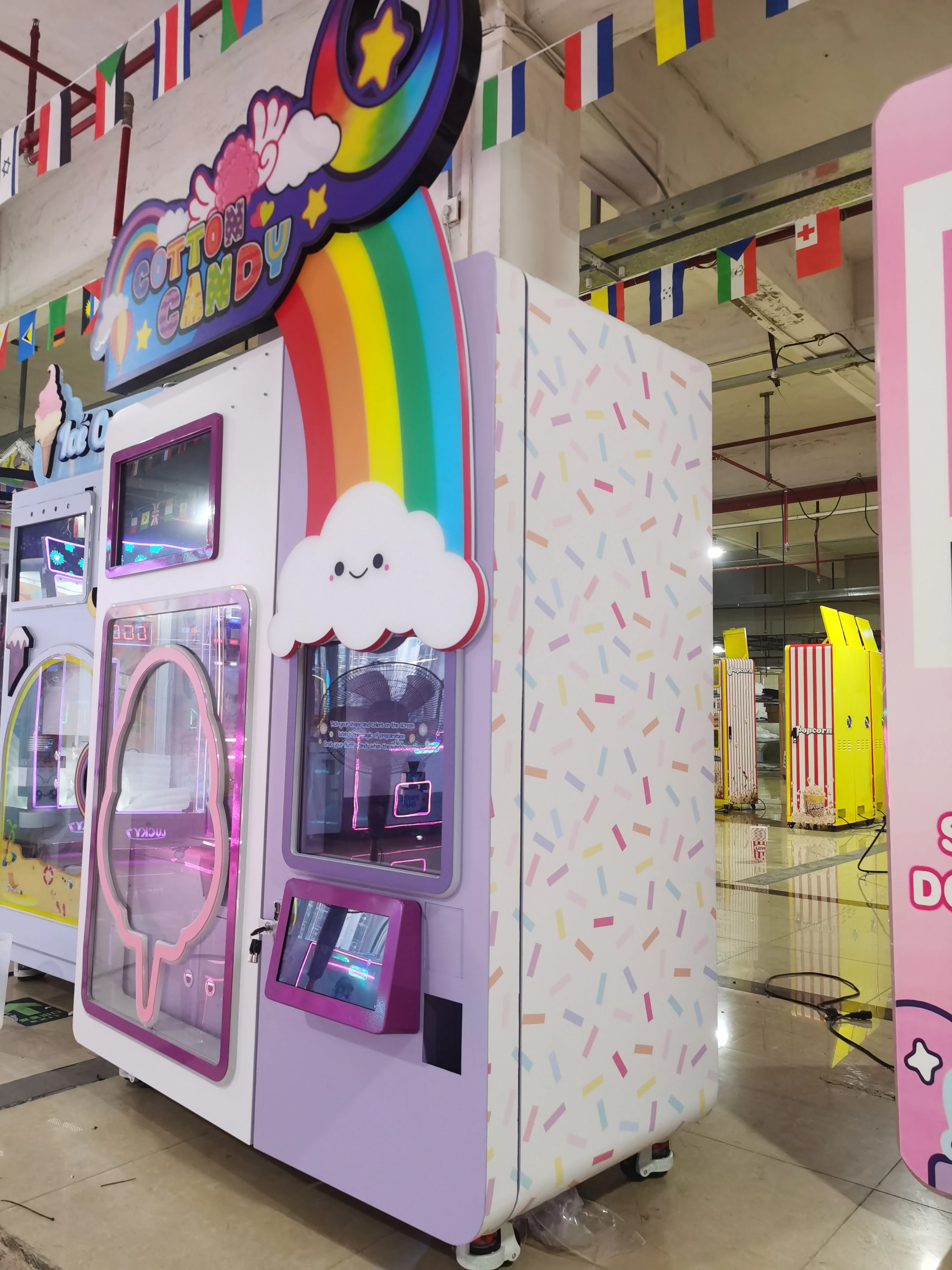 New Source Factory Automatic  Candy Vending Machine Commercial Robot Candy Floss Maker LED Neon Light Rainbow Design 1