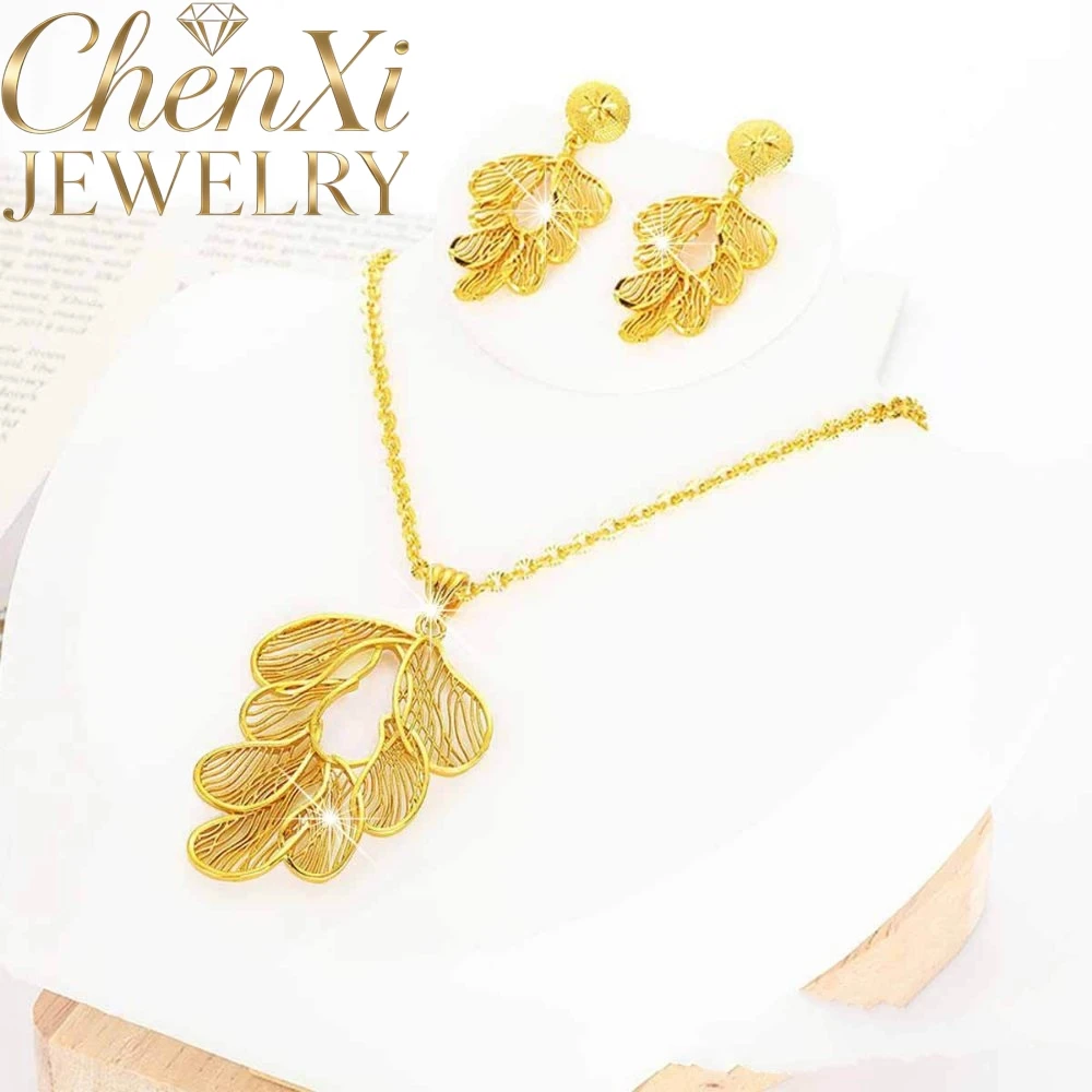 High-End Sand Gold Hollow-Out Floral Necklace Polished Romantic Jewellery Suite All-Match Ornaments Delicate Charms Popular Gift