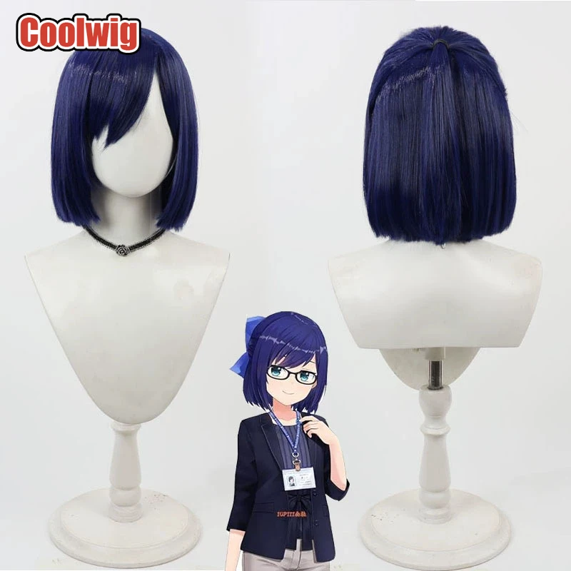 Coolwig Synthetic Hair A-chan Cosplay Wigs Virtual YouTuber A-chan Halloween 30cm Short Straight Blue Bobo Wig Heat Resistant