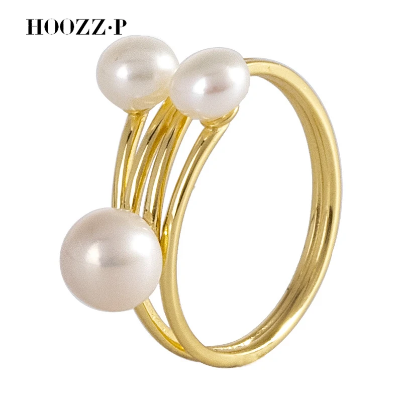 HOOZZ.P S925 silver Korean version personalized niche pearl ring women's French high-end temperament open mouth fashion ring ﻿