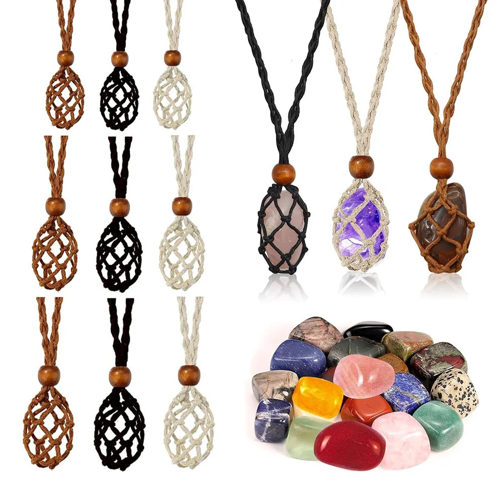 

1pc Hand-Woven Crystal Necklace Holder - Jewelry Display Rope with Empty Stone Cage for Gemstones & Rock Collections