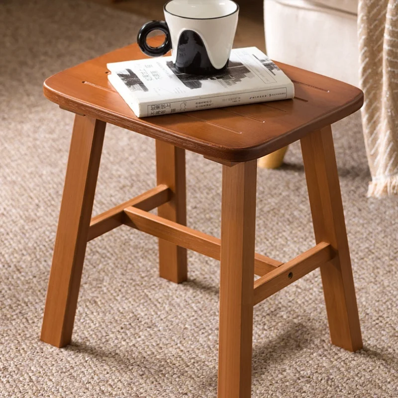 Bamboo Small Stool Square Stool Shoe Changing Stool Wooden Bench Short Chair Home Bathroom Step Stool Portable Bench Pratical