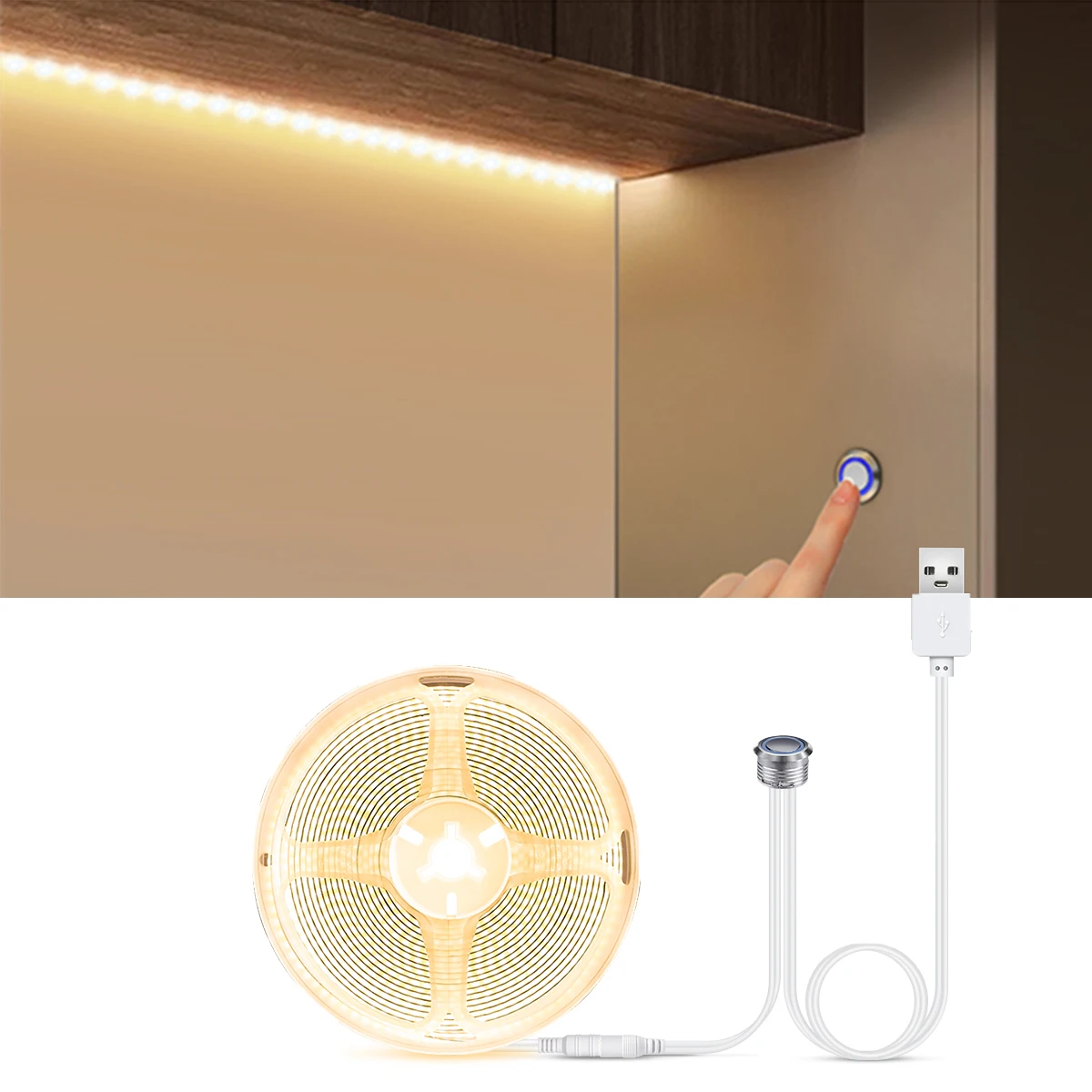 Hidden Recessed Touch Sensor Dimmable LED Strip Light USB 5V Led Dimmer Button Control Switch Bedroom Bookcase Cabinet Backlight