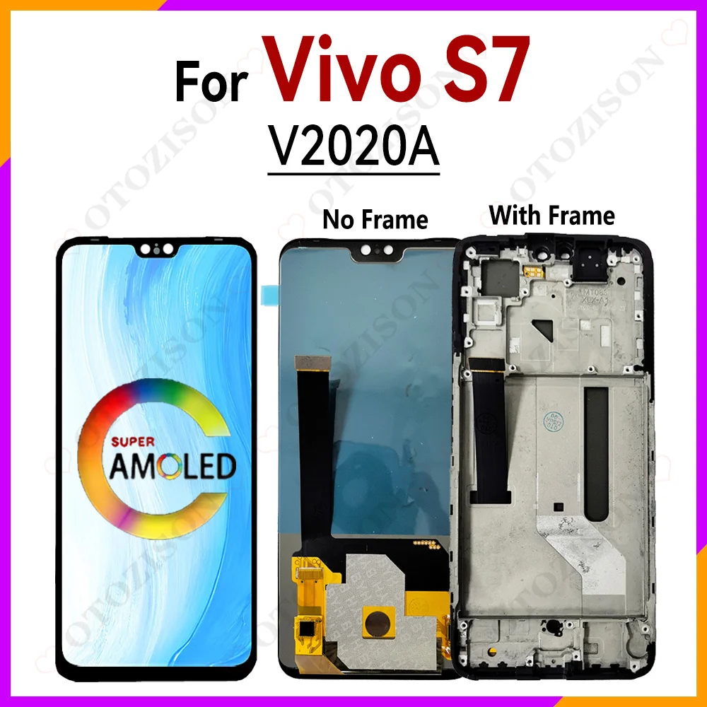 6,44-дюймовый дисплей для Vivo S7 V2020A, ЖК-дисплей с рамкой, сенсорная панель, дигитайзер, сенсор в сборе, запасные части для ЖК-телефона S7